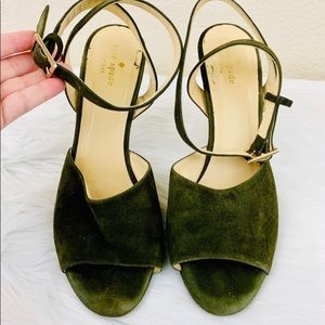 {Kate Spade} Dark Green Suede Ankle-Strap Heels